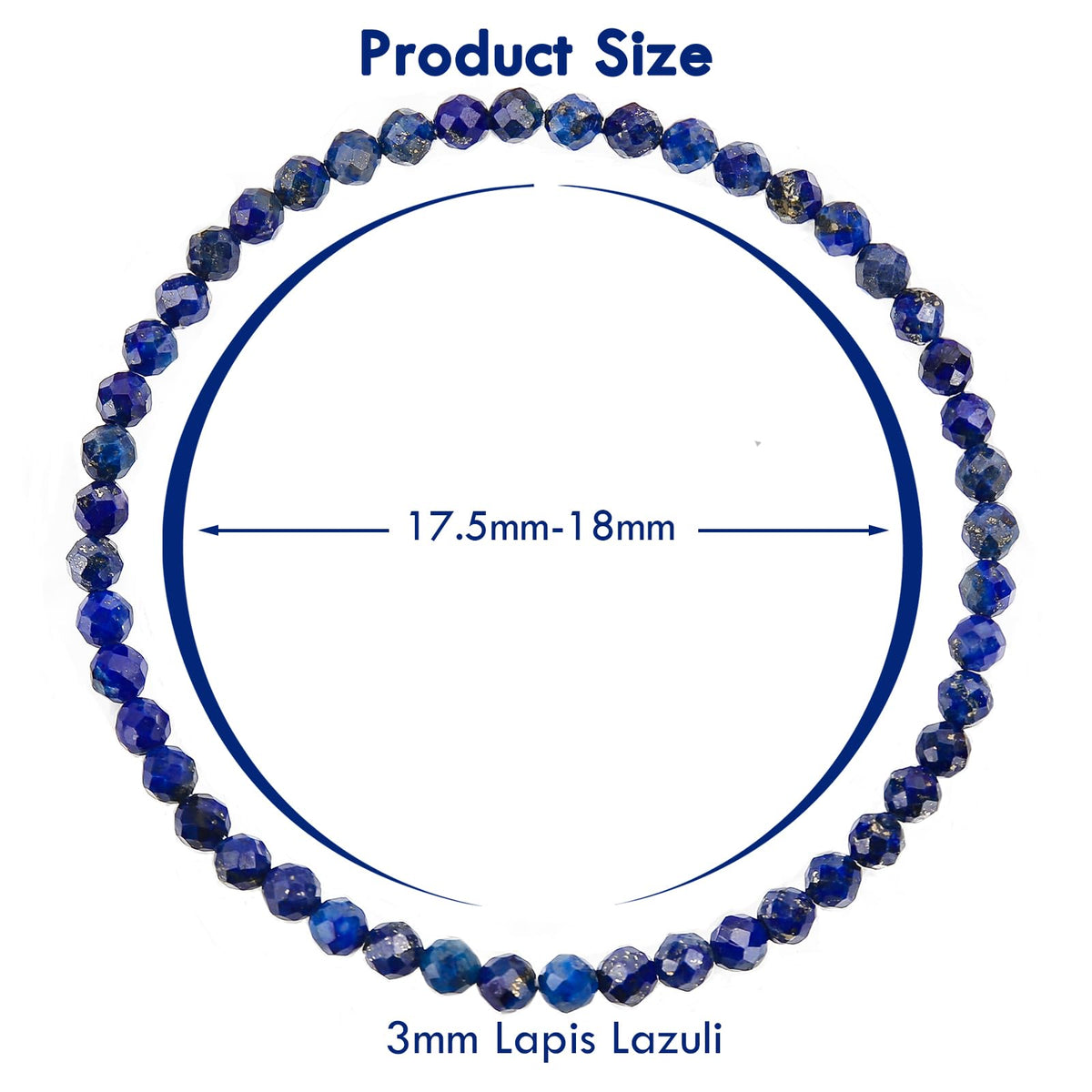 BONNY BOXX Natural Genuine Gemstone Faceted Round Beads Bracelets, 3mm Adjustable Stretchy Tiny Faceted Lapis Lazuli Bracelet, Healing Crystal Reiki Chakra Dainty Jewelry Fashion Gifts