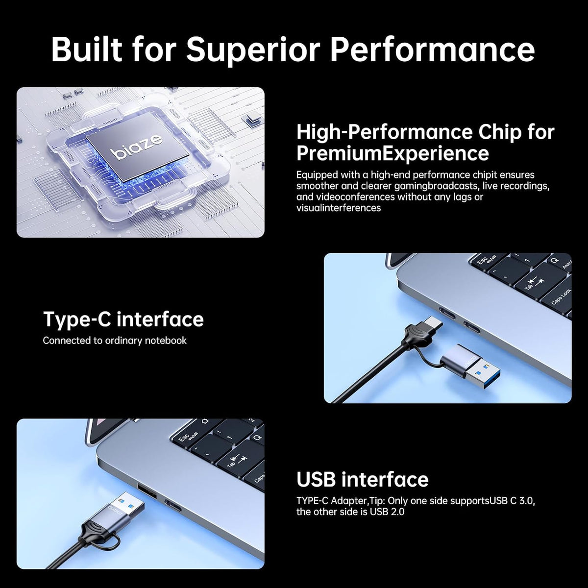biaze 4K 1080P 30FPS PS5, Video Capture Card, HDMI to USB/USB C Capture Card Video Capture Device for Streaming Game