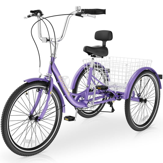 Slsy Adult Tricycle 7 Speed, 20/24/26 Inch Step-Through 3 Wheel Bike for Adults with Large Shopping Basket, 350 lb Capacity Adult Trike for Seniors, Women and Men