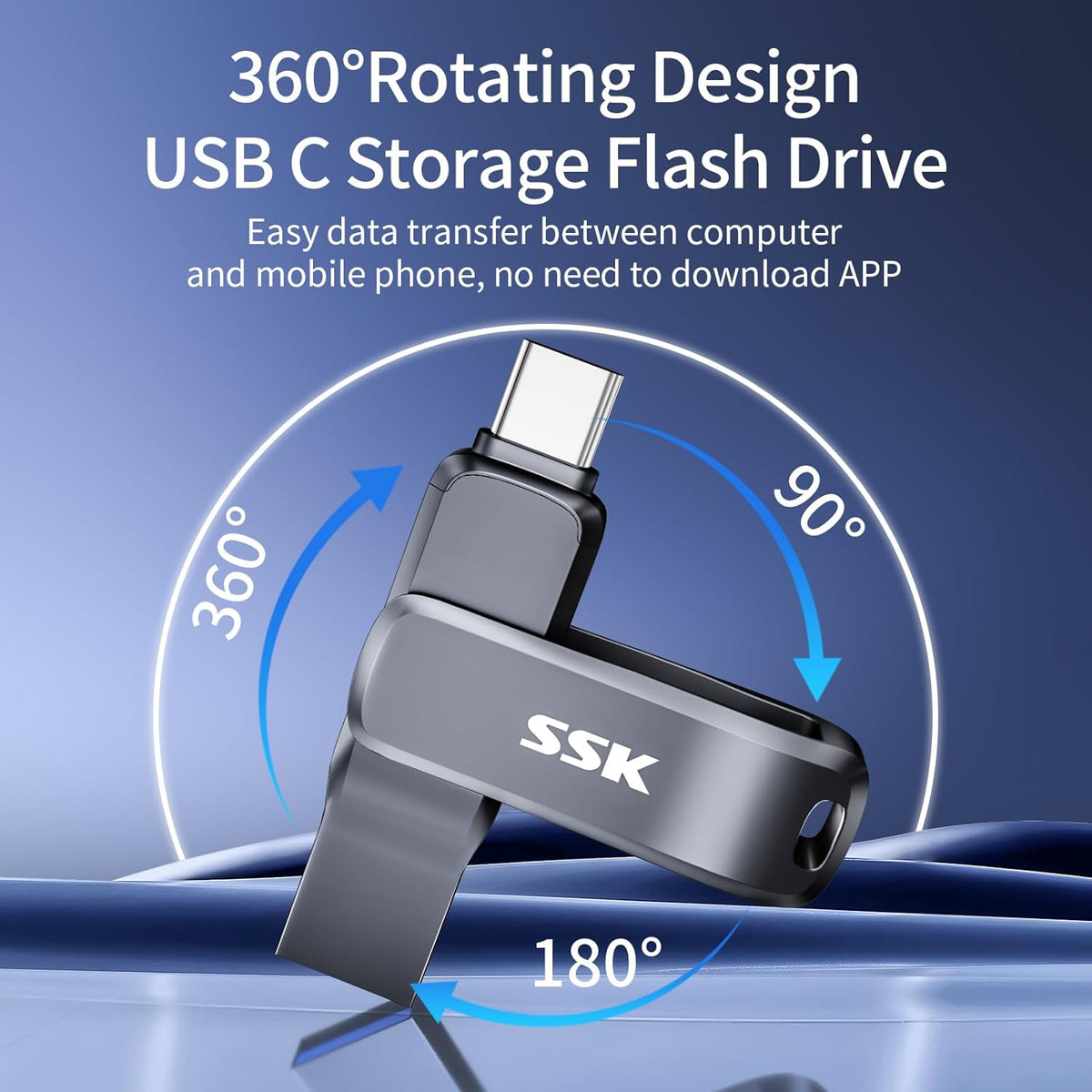 SSK 3.2 64GB,Up 200 USB Flash Drive to MB/S Read Speed USB C Memory Stick,Dual USB C Thumb Drive with USB Type-C