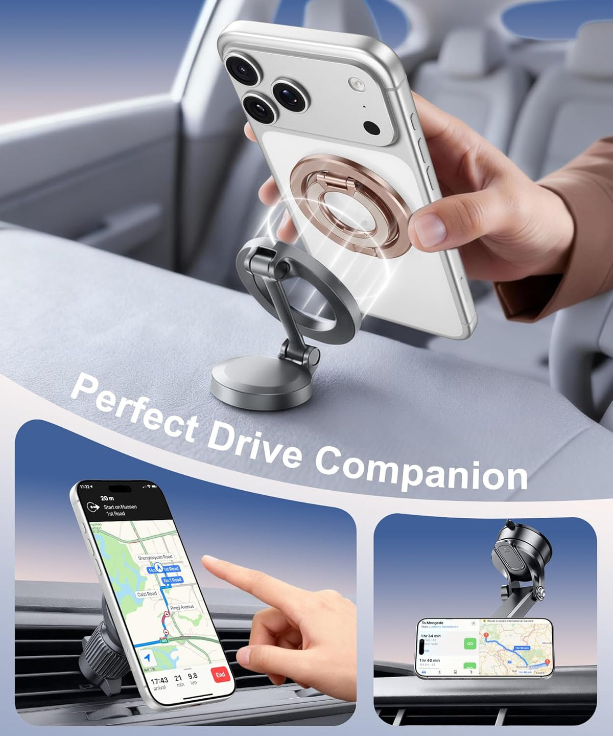 CAPRARO 360 17/16/15/14/15 Magnetic Phone Ring Holder for MagSafe, Dual-Side Magnetics, Rotation Gym Phone Stand Grip