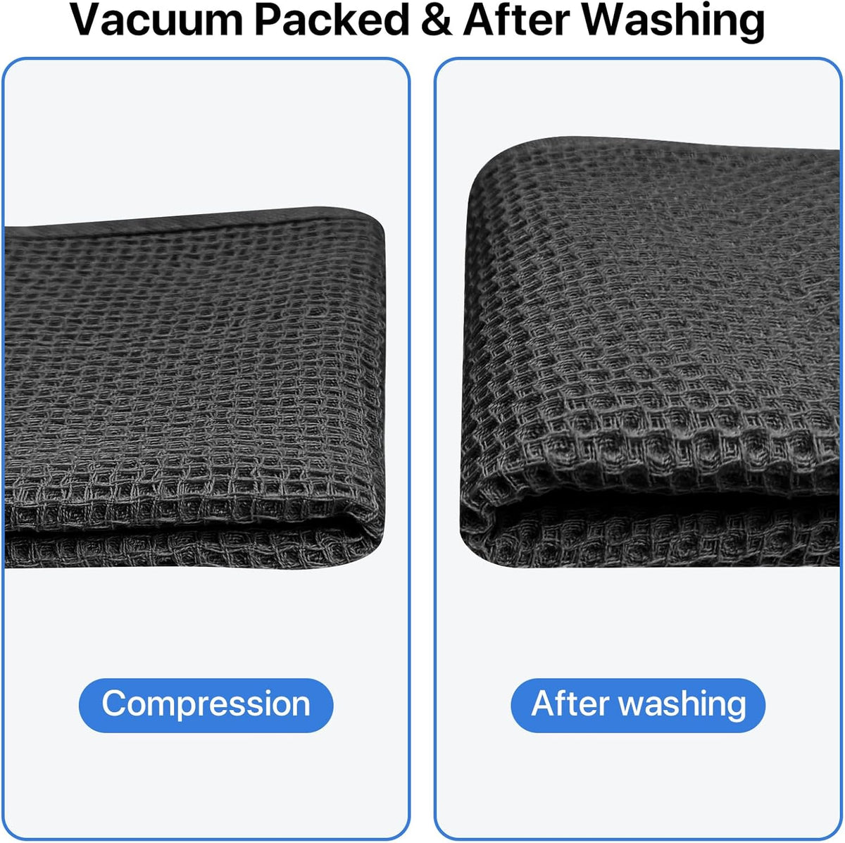 Skiennix 100% Cotton Waffle Weave Kitchen Towels - Ultra Soft & Absorbent 6 Pack | Quick Drying, 12x12 Inches, Black