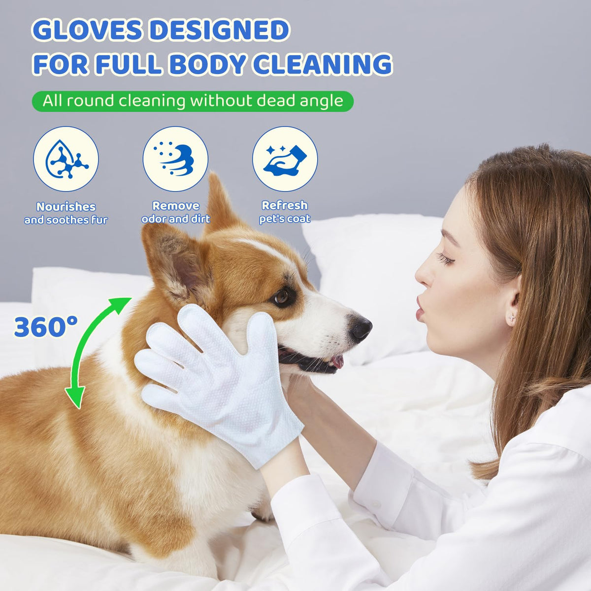 VOISEN 48 Pcs Pet Glove Wipes for Dogs and Cats, Cleaning & Deodorizing Bathing Grooming Wipes,Unscented Thick Nourish Fur Glove Wipes for Pet Dry Cleaning,Daily Care and Travel