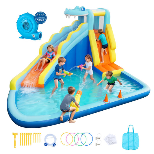 VEVOR Bounce House for Kids, Inflatable Bounce House with Air Blower, Water Slide, Bouncer Castle with Bounces Zone, Climbing Wall, Splash Pool & Water Ring Toss, for 3 to 4 Kids Ages 3 to 8
