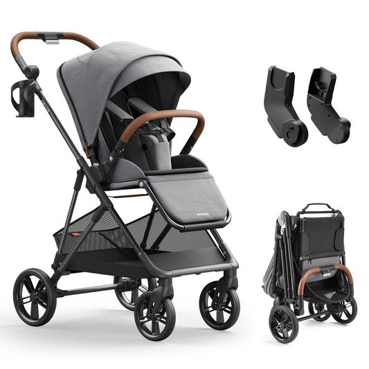 MAMAZING Air Lux Baby Stroller, Carbon Fiber Frame Only 15.8lbs, Compact Fold Toddler Stroller with Reversible Seat with Infant Insert, Included UPF 50+ Canopy, Large Storage Basket & Car Seat Adapter