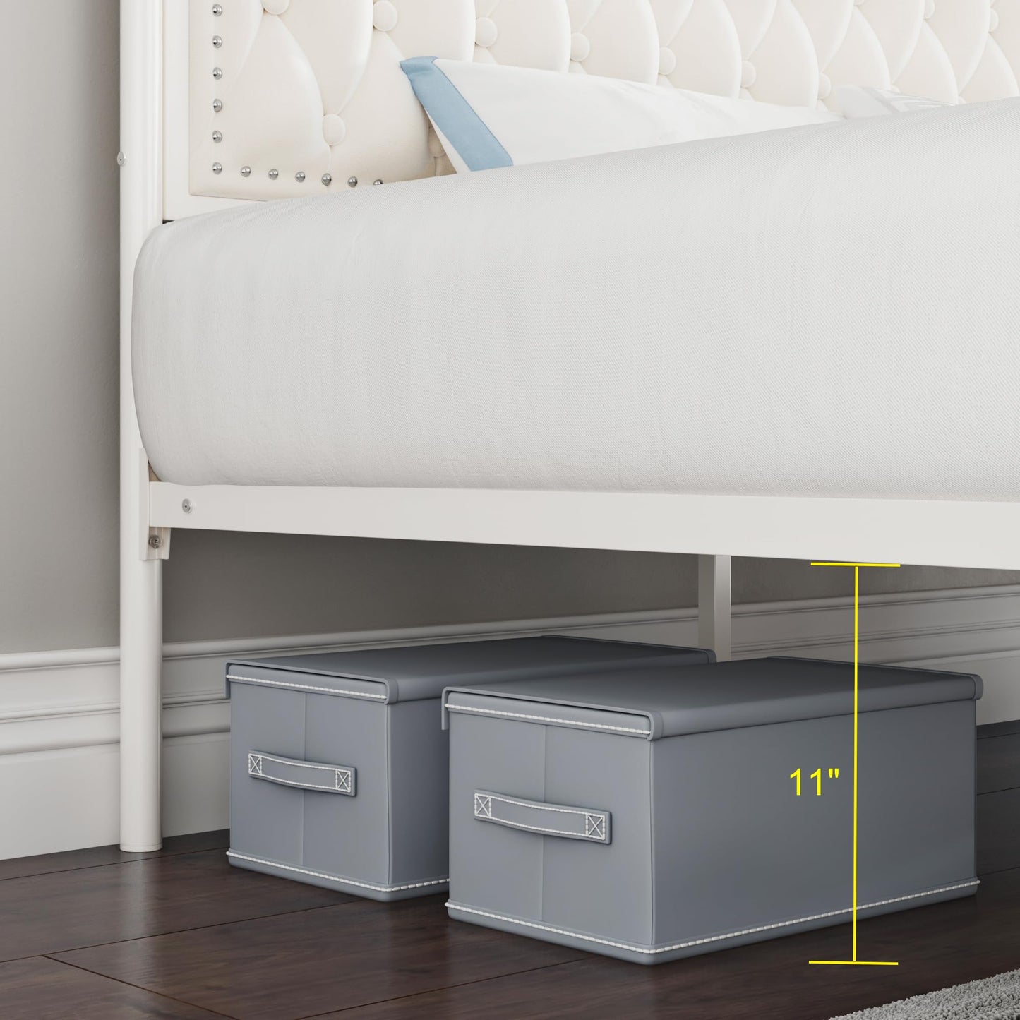 Keyluv King Upholstered Canopy Bed Frame with 3 Drawers and Button Tufted Headboard, Metal Platform Bed with 4 Removable Posts, Two-Purpose Velvet Bed No Box Spring Needed, Beige/Curtains Not Included