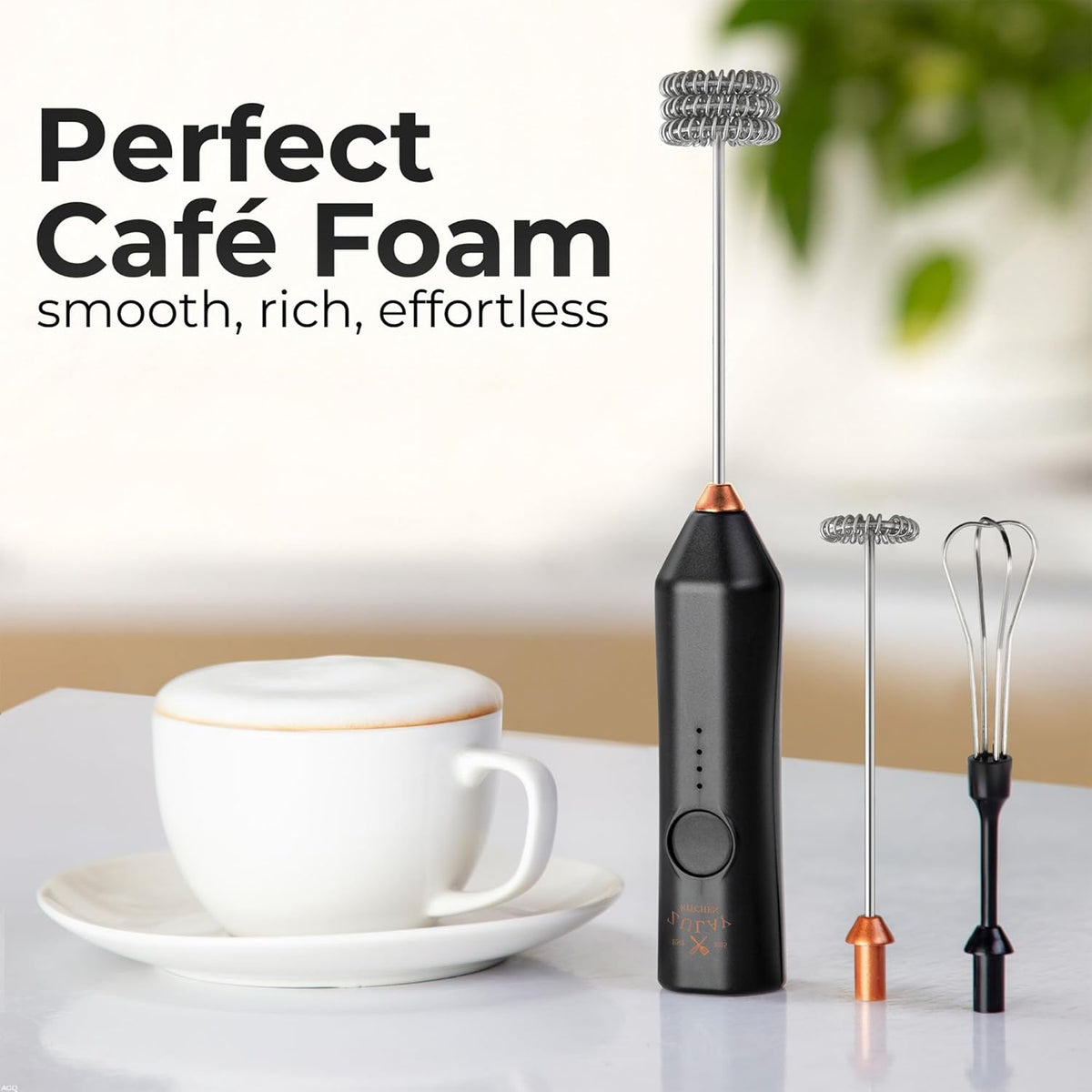 Zulay Kitchen Rechargeable Milk Frother - 3 Speeds & 3 Whisk Attachments - USB Charging for Lattes & Cappuccinos - Black Copper