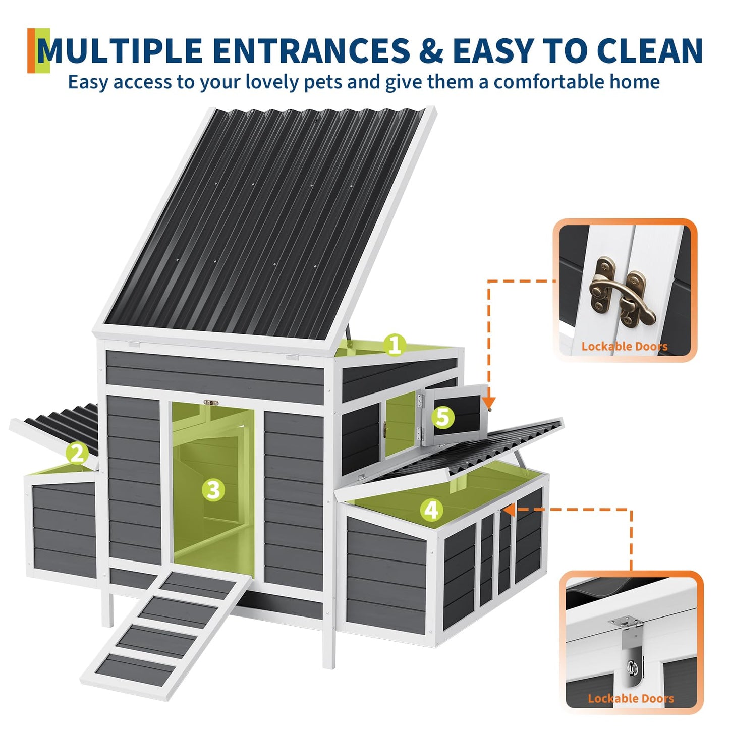 GarveeTech Small Chicken Coop Wooden, Chicken Hutch for 4-6 Chickens with 2 Nesting Boxes, Waterproof Roof, No-Slip Ramp & Pull-Out Tray, Rabbit Hutch Outdoor, Bunny Cage Indoor (54"l x 34"w x 34"h)