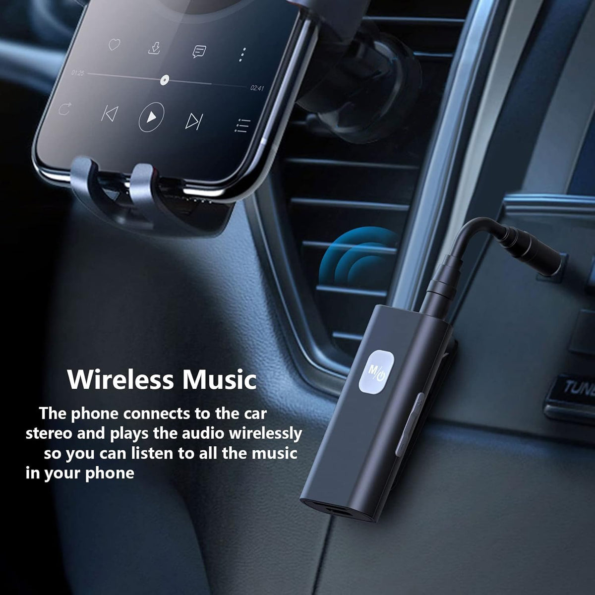 WYYHAA 5.0 3.5Mm 20H Upgraded Bluetooth Music Receiver, Aux Wireless Audio Adapter with Battery Life Support TF Card