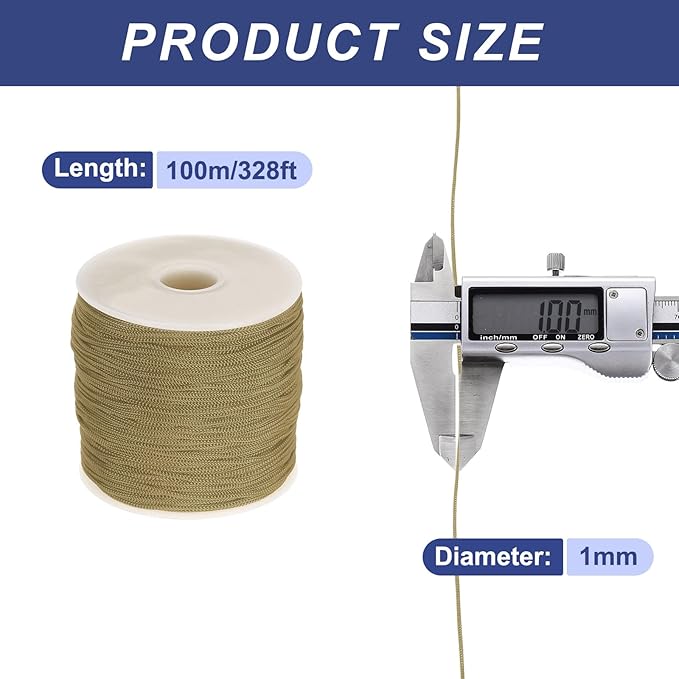 MECCANIXITY 1/16 Inch Polypropylene Rope Braided Ropes, 328ft Nylon Rope Hollow Utility Cord for Clothesline, Camping, Hiking, Outdoor, Light Brown