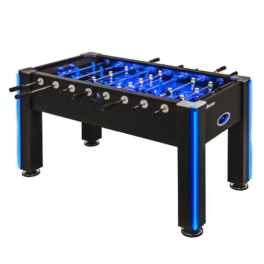 Atomic Azure LED Foosball Table – Light Up Arcade Style Table with In-Rail LED Lighting, Music, Electronic Scoring, Glow Foosball, 47” x 27” Playfield