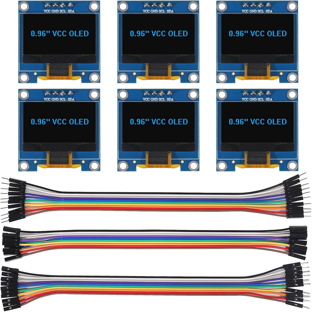 XIITIA 6pcs 0.96 inch I2C SSD1306 128x64 30pin OLED IIC Display Module LCD Screen Driver with Dupont Cables for Arduino