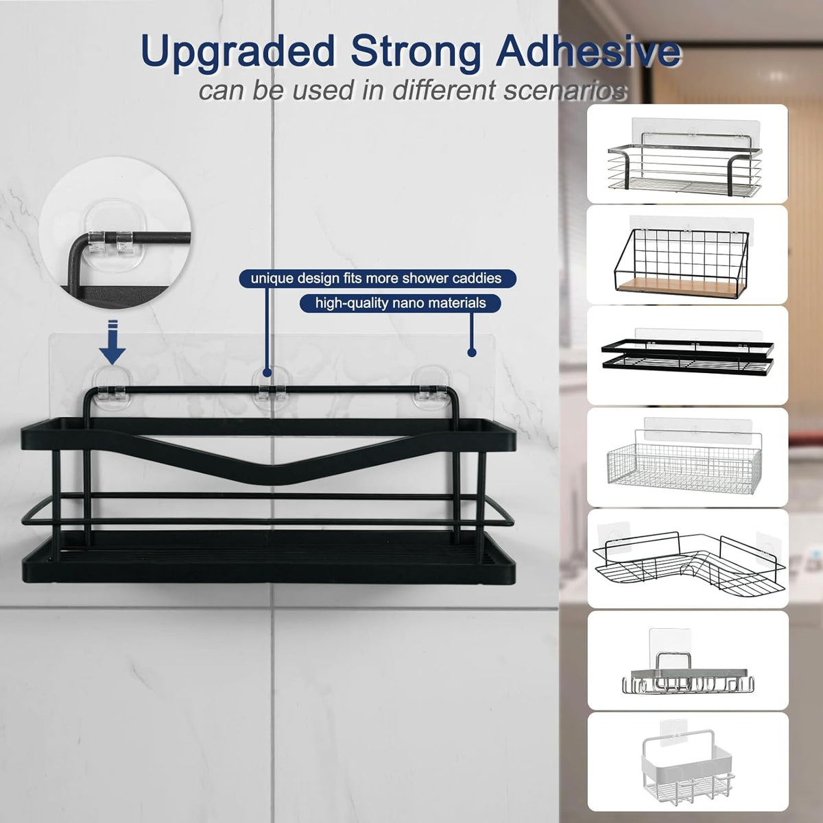 Skiennix Shower Caddy Adhesive Replacement - 4 Pack Strong Hooks for No-Drill Bathroom Storage