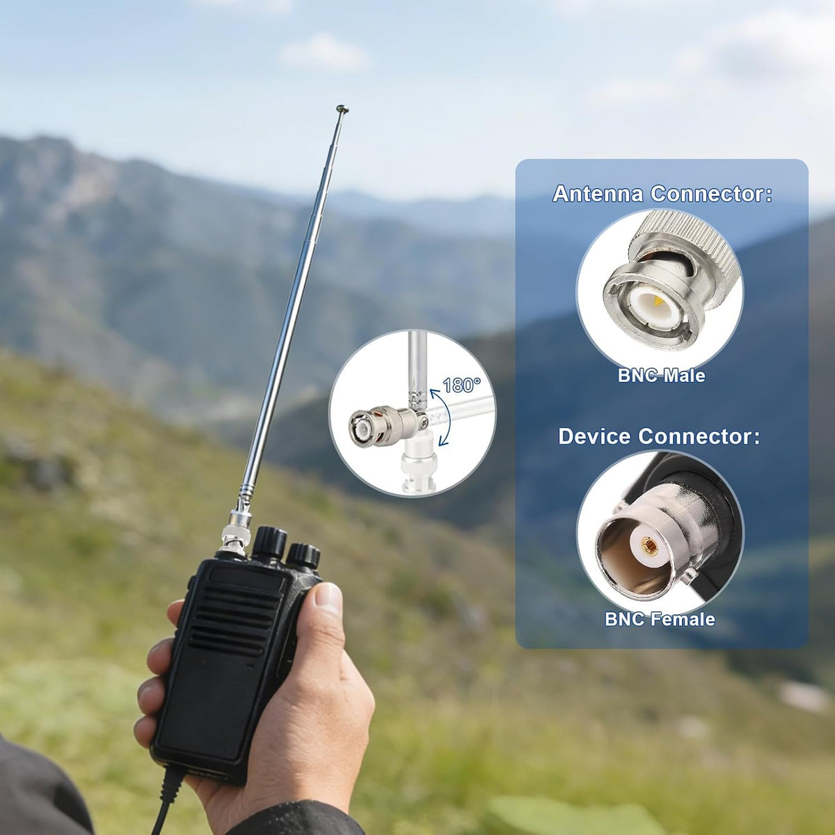SZSAUTO 20-1300MHz 7 (2-Pack) Counter Police Radio Scanner Antenna BNC Male Section Telescopic Handheld Ham CB Antenna