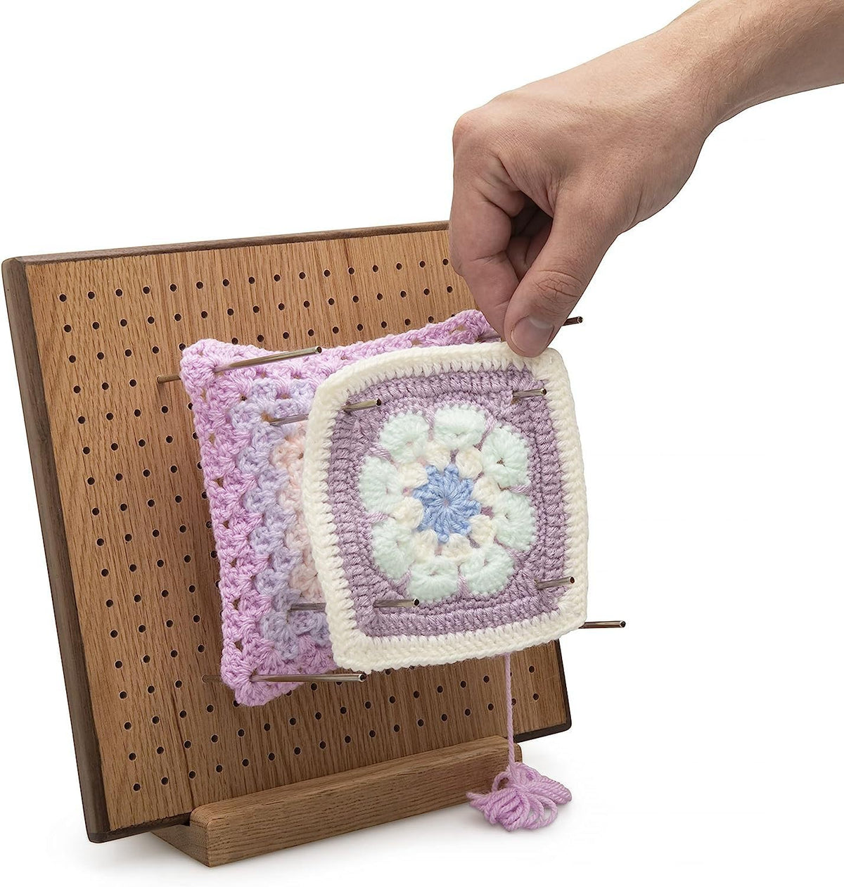 HONEYSEW 11.4" Crochet Blocking Board with 20 Pins/Pegs Handcrafted Mat for Crocheting Knitting Bamboo Granny Square Blocking Boards for Crochet Projects Wooden Crocheting Accessories