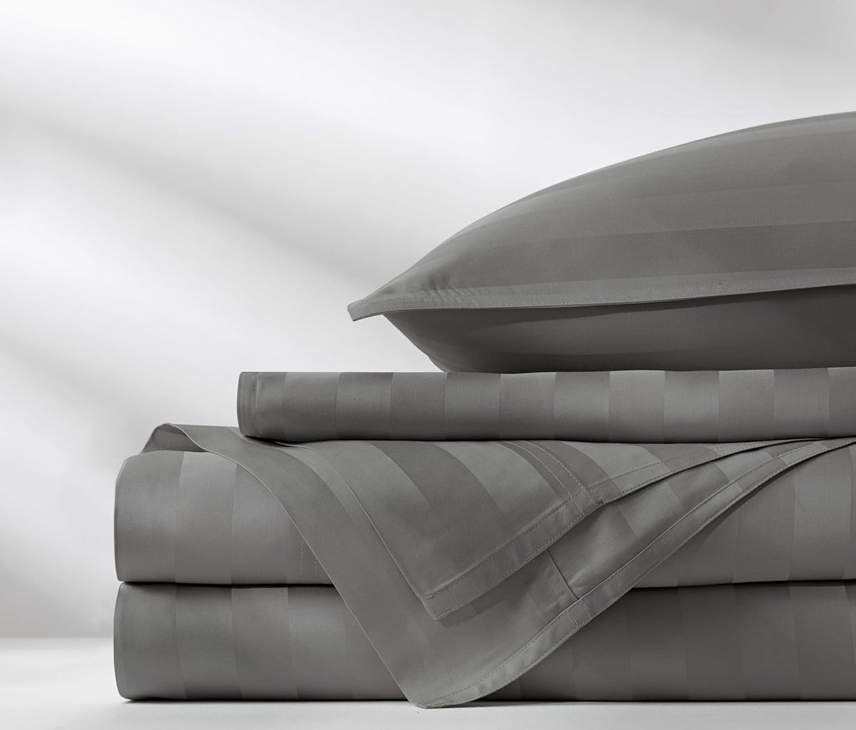 Pure Bamboo Full Bed Sheet Set - 100% Organic Viscose, Luxuriously Soft & Cooling | Jacquard Stone, Double Stitching