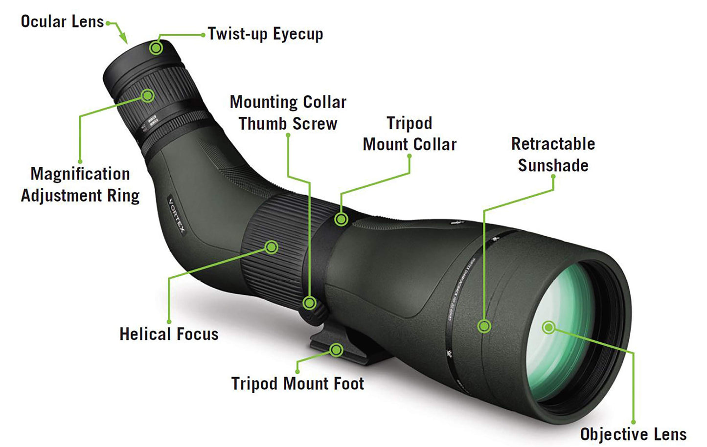 Vortex Optics Diamondback HD Spotting Scope 16-48x65 Angled, Green