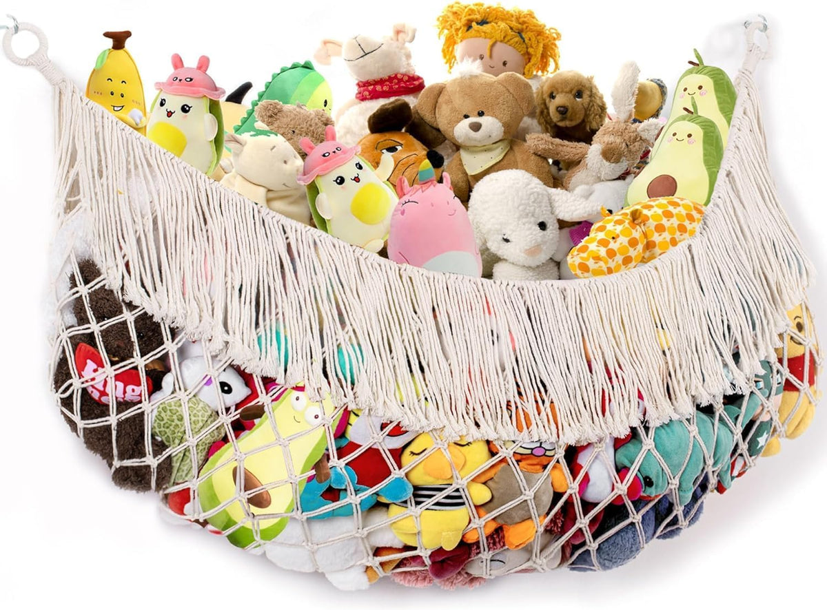 Skiennix Stuffed Animal Hammock - Extra Large 56" Long Storage Solution | Cream White Hanging Organizer