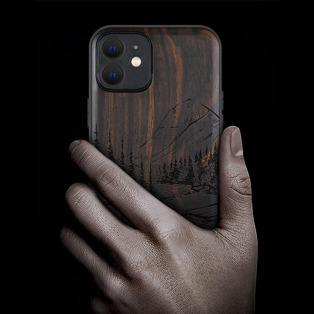 Carveit 12 Magnetic Wood Case for iPhone Case [Natural Wood & Black Soft TPU] Shockproof Protective Unique Wooden Cover