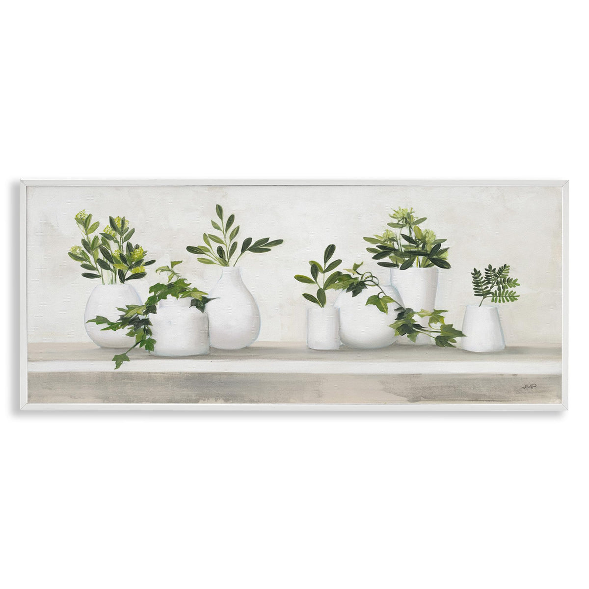 Stupell Industries Traditional Cottage Plants Potted White Vase Botanicals Framed Wall Art, 24 x 10