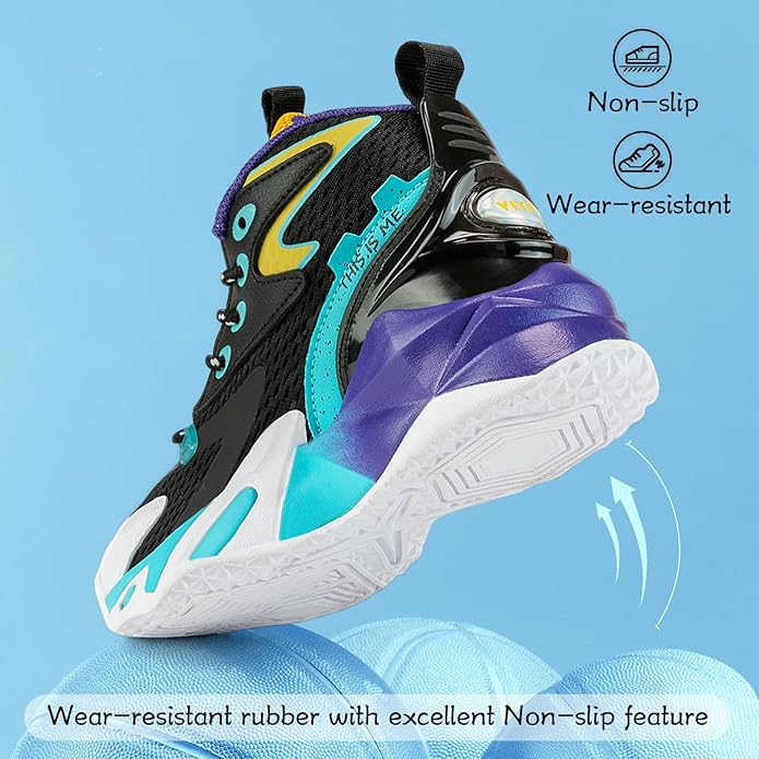 VITUOFLY Kids Basketball Shoes Boys Air Cushion Sneakers Girls Mid Top School Hoops Shoes Non-Slip Outdoor Sports Running Gym Comfortable Durable Little Kid/Big Kid