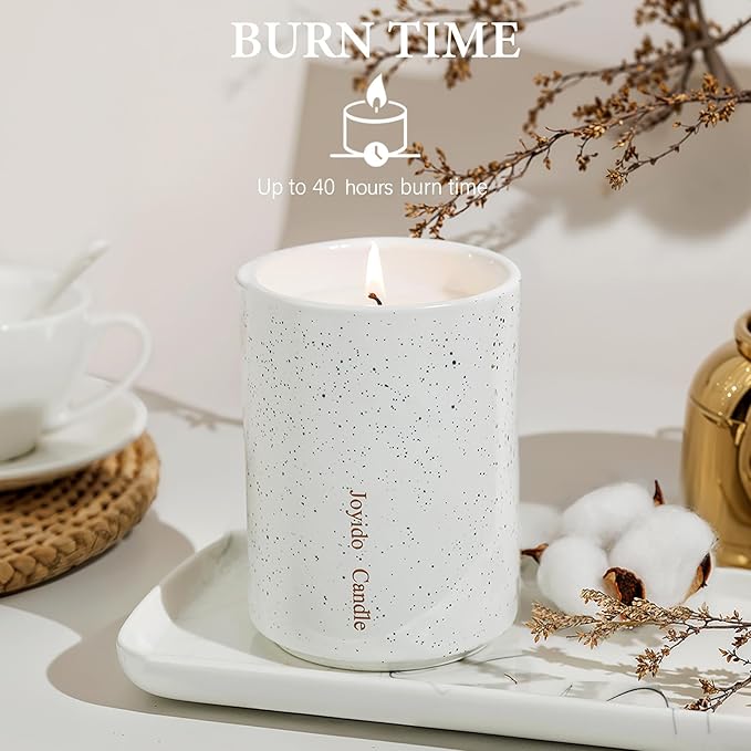 14OZ Oud & Sandalwood Scented Candle - Aromatherapy Candles with Lid - Soy Candles for Home Scented - Luxury Ceramic Jar Candles for Bedroom Kitchen Home Decor, Housewarming Party