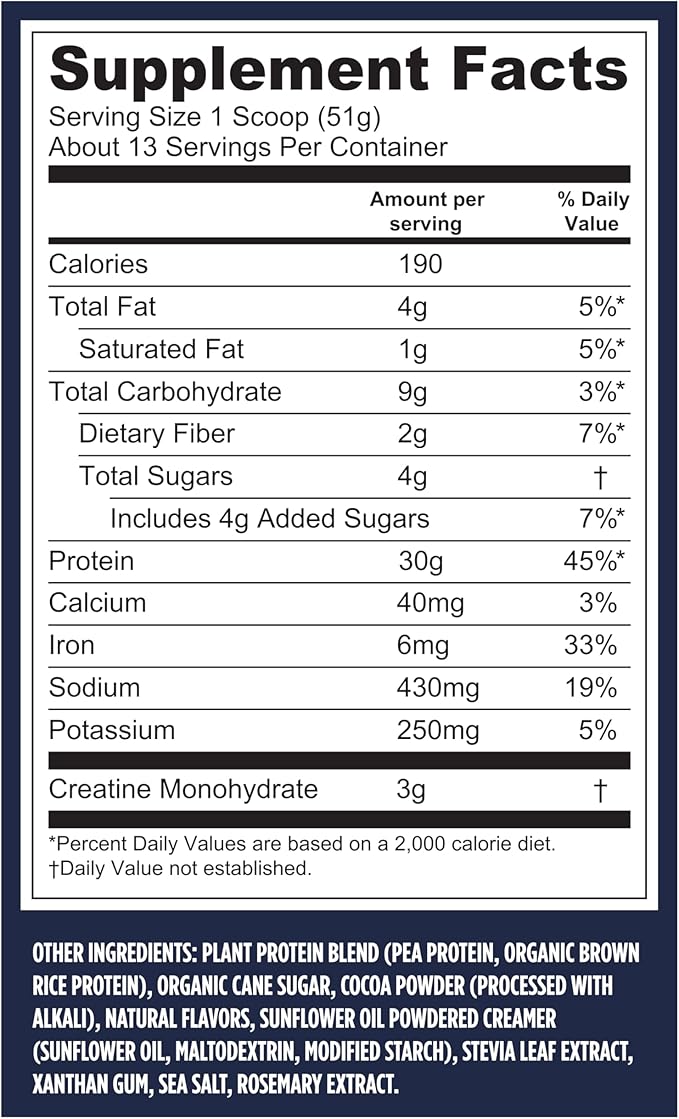 Vega Protein + Creatine - 30g Plant-Based Protein, Chocolate, 13 Servings, 3g Creatine, 5g BCAAs, Vegan, Keto, Gluten Free, Dairy Free, Low Carb, for Muscle Growth & Repair, Drink Mix, 23.4oz