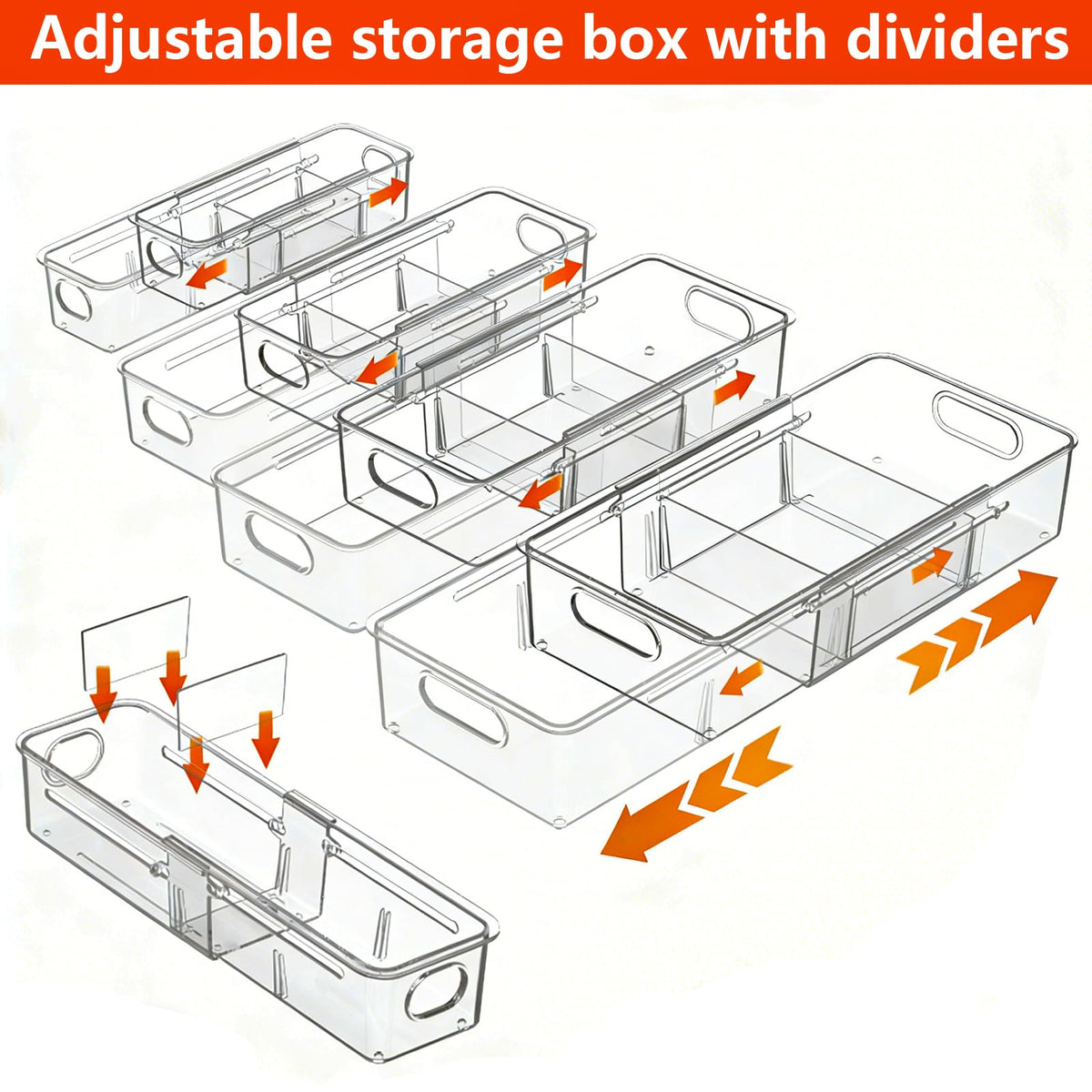 REBECAT 4 Pcs Expandable Clear Drawer Organizers, Adjustable Drawer Organizer Bins with Dividers, makeup organizer for drawer, drawer organizer bathroom for Vanity, Junk Drawer & Office