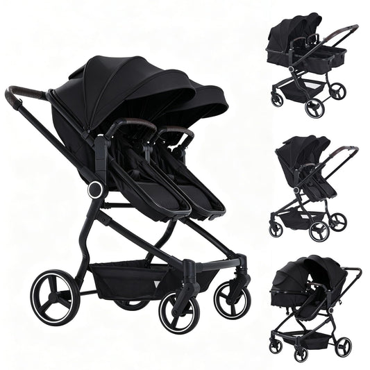 TALENBEEN Double Stroller for Infant and Toddler, Lightweight Side by Side Twin Baby Stroller, 26.8" Slim Design Fits Doors, Compact Foldable Travel Stroller, Independent Recline, Black