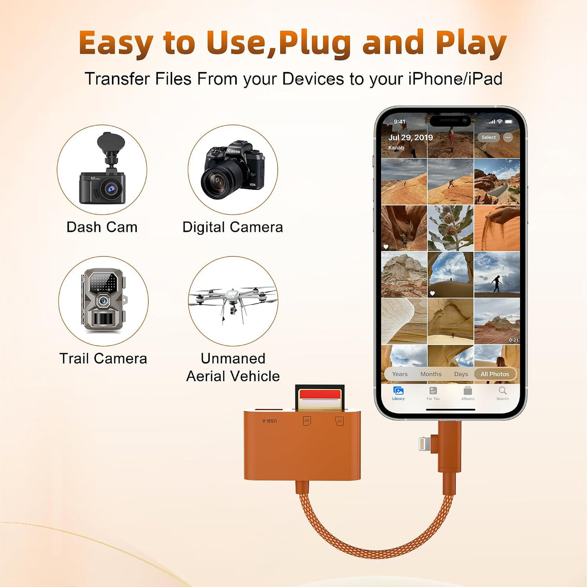 Bawanfa Plus 2.0 SD Card Reader for iPhone, Dual Connector (USB-C & Lightning) Memory Card Reader with USB Port
