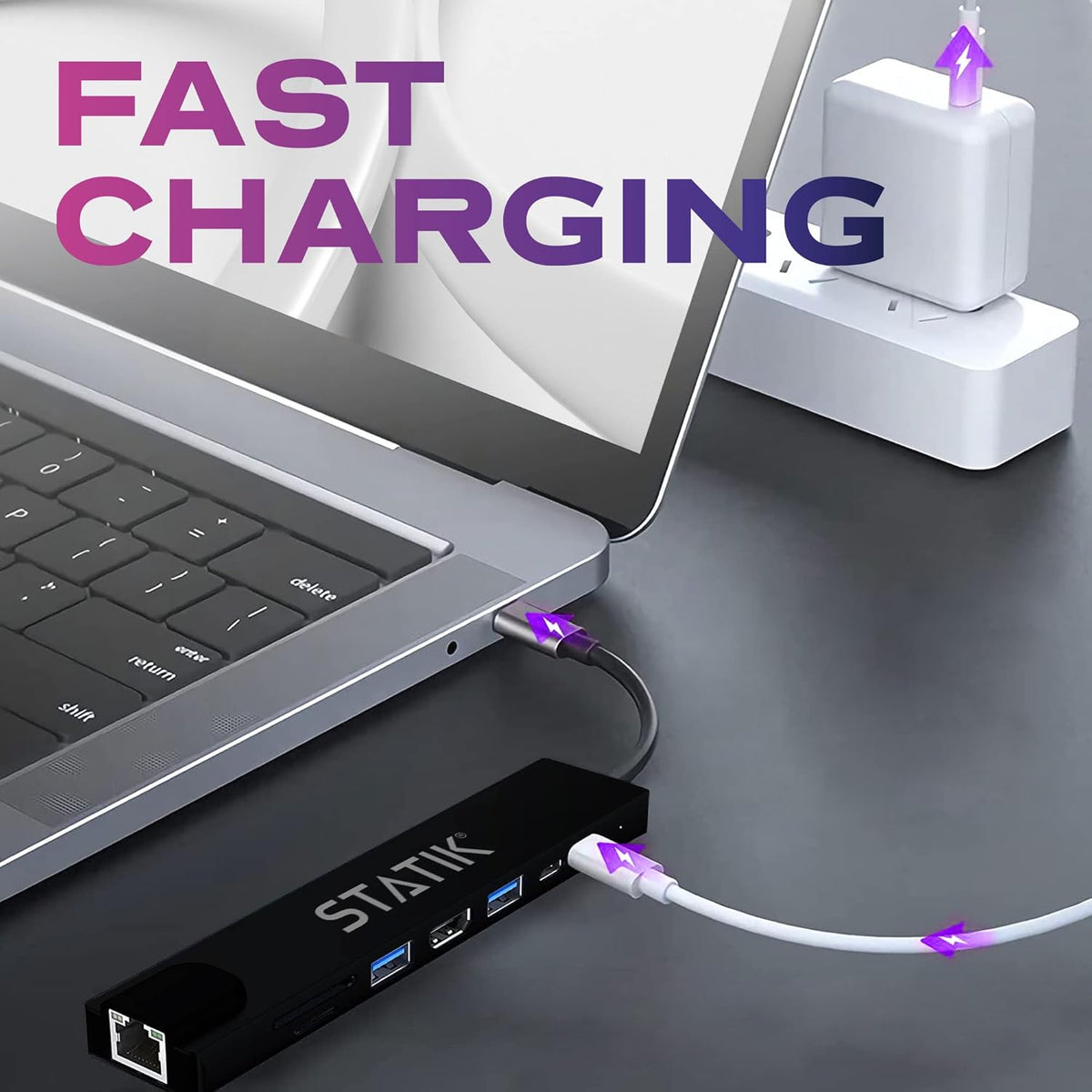 Statik 8-in-1 4K 100Mbps UltraHub Powered USB C Hub - Multiport Adapter - Docking Station with USB C HDMI, Ethernet