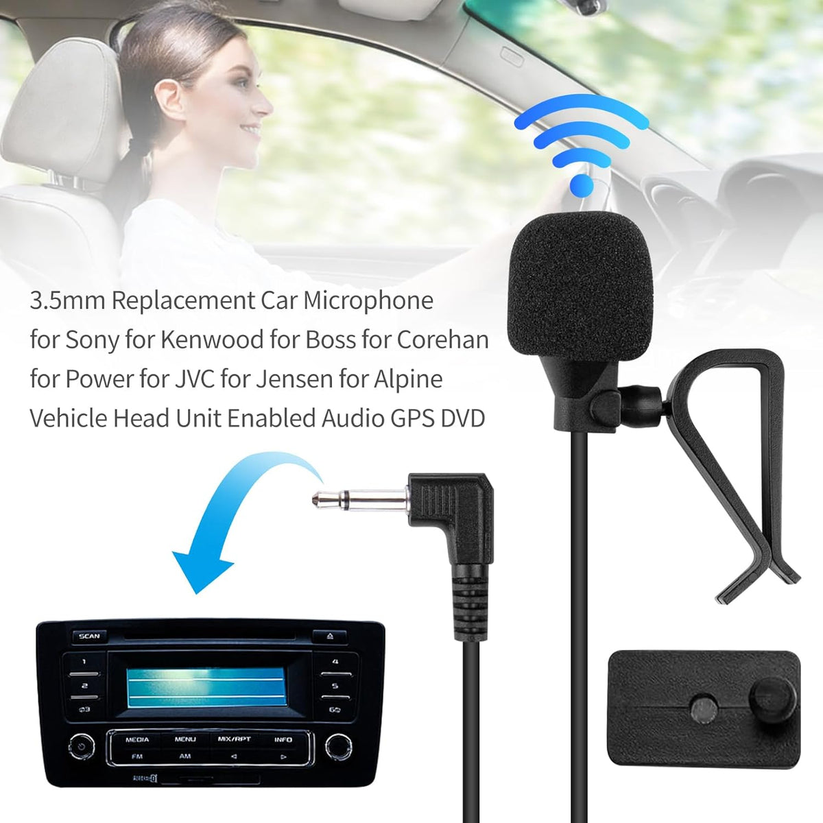 SolidSS 1 Set 3.5mm Plug Car Microphone,Handsfree Dash Car Stereo Receiver, Compatible Vehicle Head Unit Enabled Audio