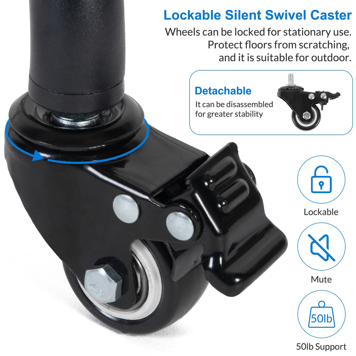 Tossbiss Laptop Tripod on Wheels with 2 Shelves, Portable Projector Floor Stand Adjustable Height 25.9 to 51.8 Inch with Phone Holder
