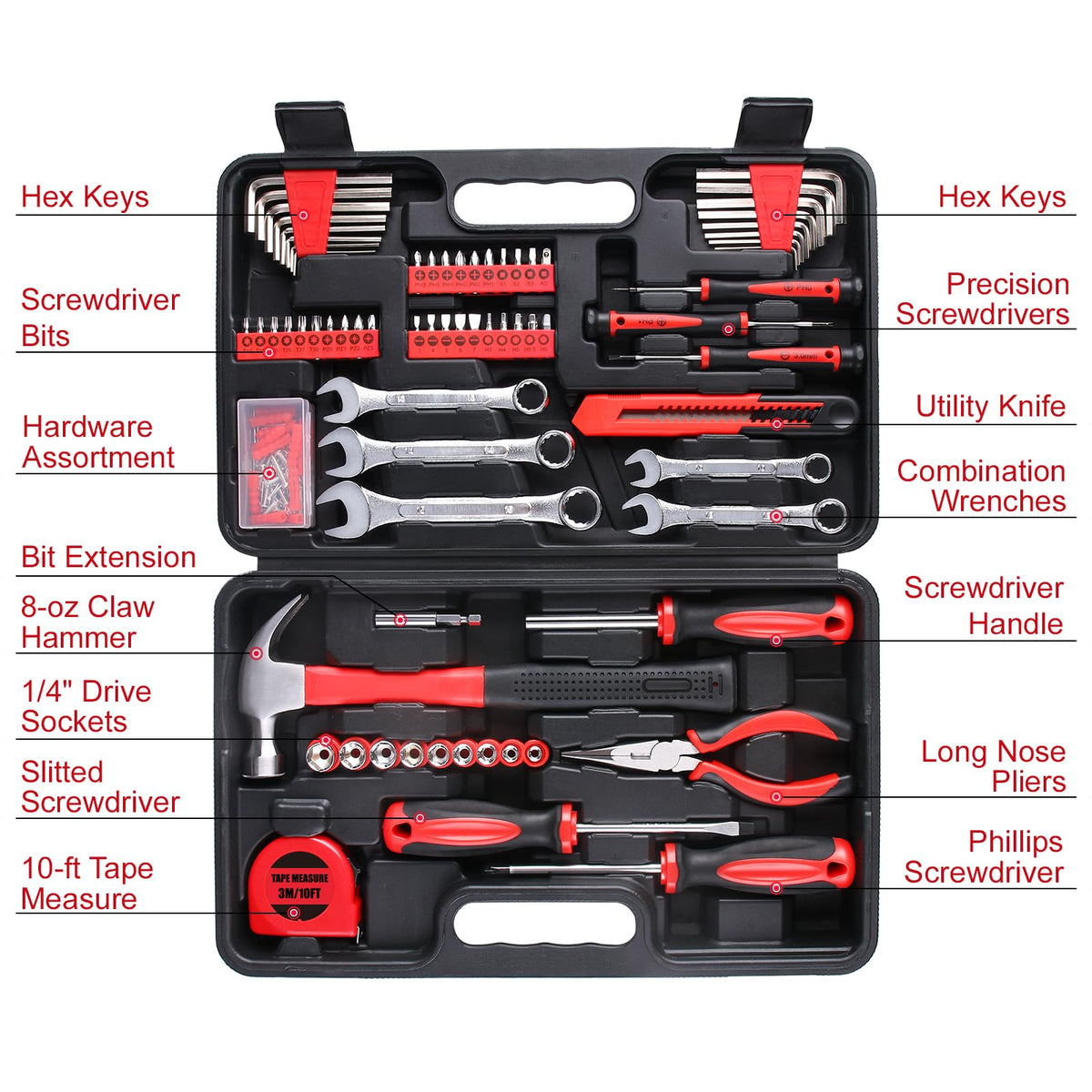 WINNER 175-Piece Multi-Purpose Automotive and Household Tool Kit in Toolbox Storage Case, Perfect for General Home and Auto Repairs, House DIY Project, Garage, Car, Travel Emergency, Housewarming Gift