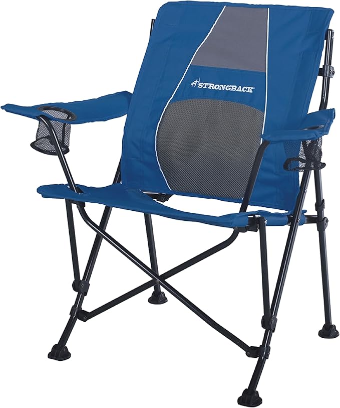 STRONGBACK Camping Chair Guru Heavy Duty Camping Chairs with Lumbar Suppor - Backpack Folding Camp Chair - Navy