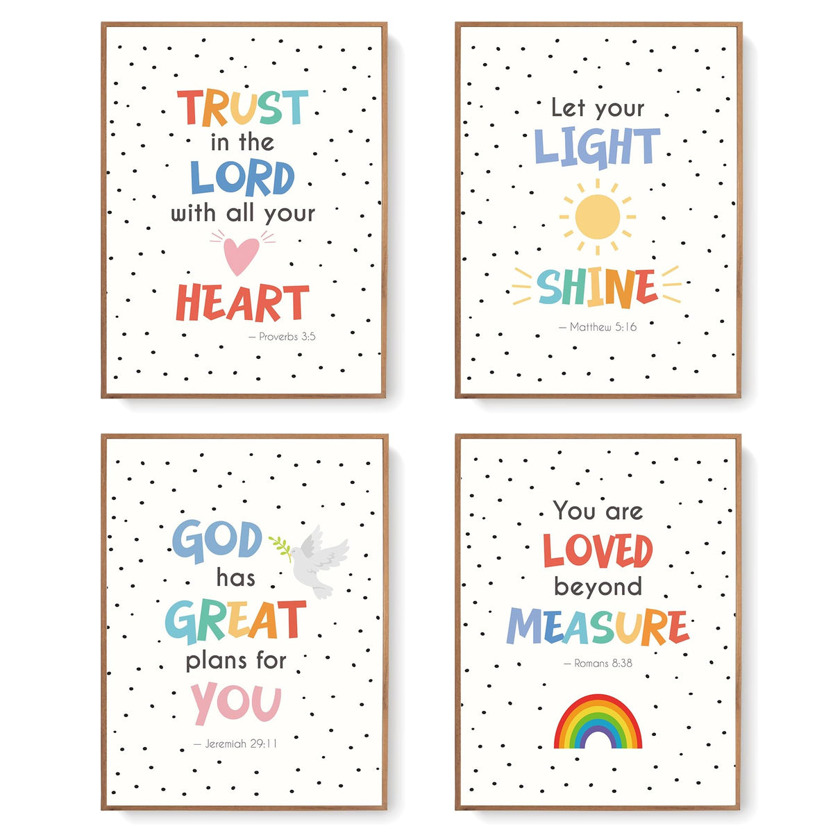 LARTSFRO Bible Christian Wall Art Decor Posters Prints, Inspirational Bible Verses Room Bathroom Bedroom Playroom Dorm Wall Art Decor Aesthetic for Nursery Baby Kids Teen Girls Gifts, Christian Classroom Wall Decor, 12x16 Inch Set of 4 Pcs Pictures (UNFRA