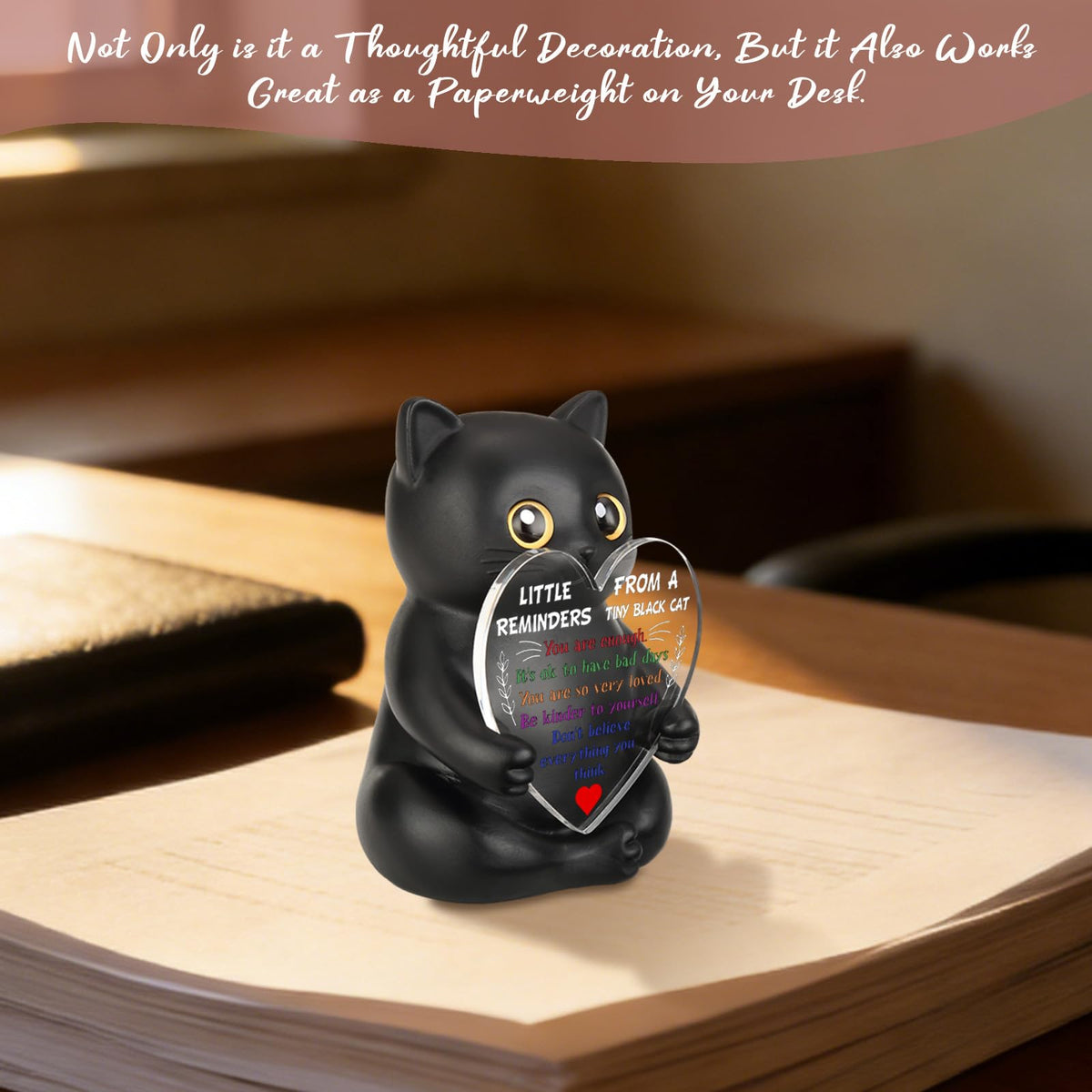 wainvniaw Positive Affirmations Black Cat Figurines Decor, Motivational Gifts Inspirational Cheer Up Gift for Cat Lovers, Women, Men, Friends, Coworker, Employee, for Home Office Cubicle Desk WCT4