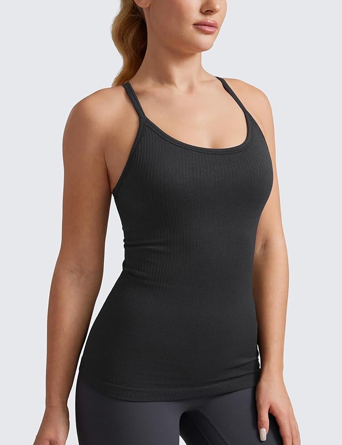 CRZ YOGA Seamless Workout Tank Tops for Women Racerback Athletic Camisole Sports Shirts with Built in Bra