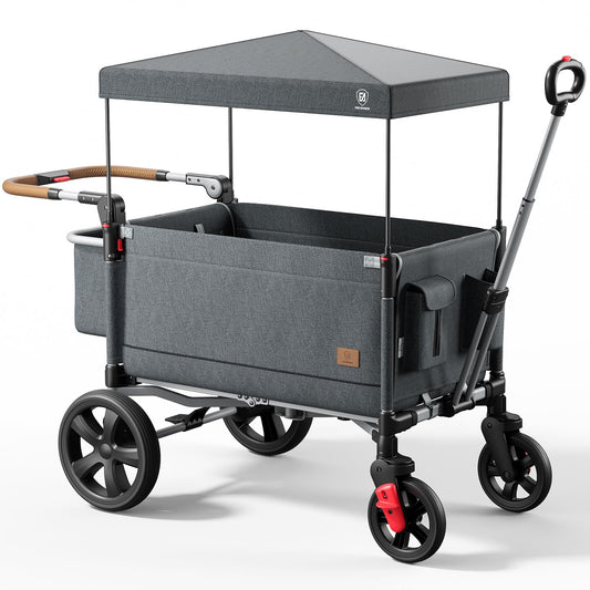 EVER ADVANCED Side-Unzip Stroller Wagon for 2 Kids - 2-in-1 Bench Mode & All-Terrain Push-Pull Wagon - Spica Cast & Special Needs Friendly - JPMA Certified, UV Canopy, Foldable for Zoo, Beach & Travel