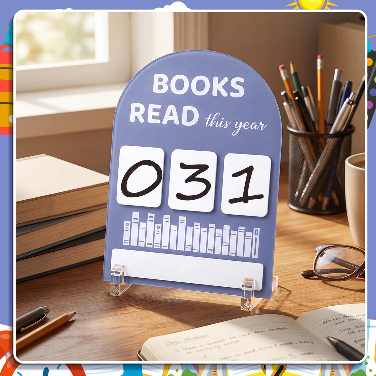 FunooFuno Books Read This Year Counter Rewriteable Reading Counter Arch Personalized Reading Tracker Sign with Writing Pen for Teachers Writers Book Lovers Bookworm Gifts(Purple)