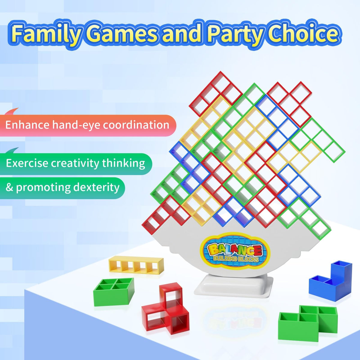 Ziogogco 48 Pcs Game Gifts, Balance Stacking Blocks Game，Perfect for Family, Parties, Travel,Boys Girls Gifts，Novelty Toy Gift for Kids or Friends