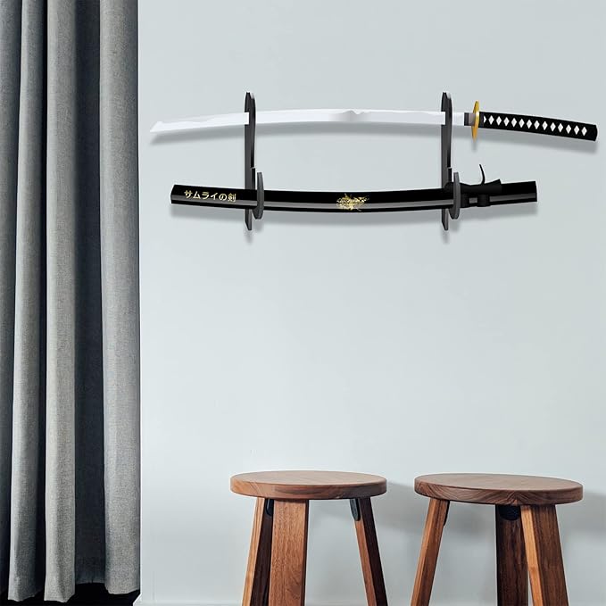 TRINENOX Sword Stand, Sword Wall Mount, Sword Hook, Sword Hanger Rack, Wall Mount Sword Hook, Acrylic Samurai Sword Display Holder for Katana Tanto Genji Wakizashi Sword Hanger Rack (2 Pairs Clear)