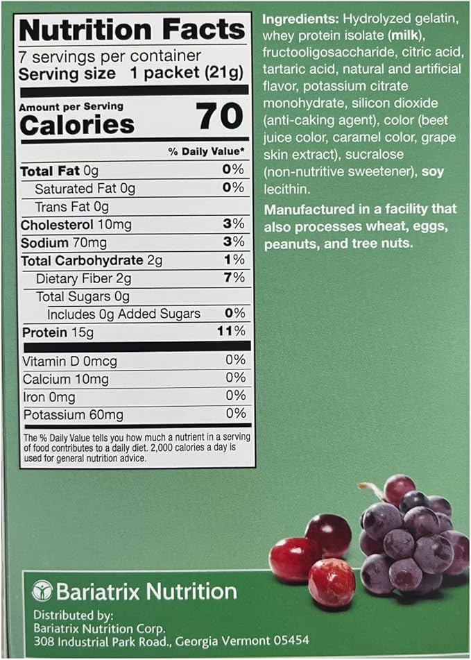 High Protein Fruit Flavored Powder Drink Mix, 15g Protein, Low Calorie, Sugar Free, Ideal Protein Compatible, 7 Servings Per Box (Cranberry Grape)