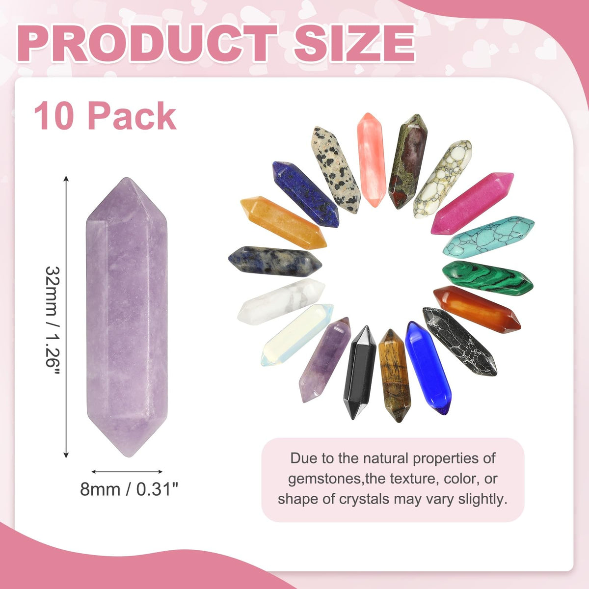 MECCANIXITY 10 Pack Lepidolite Quartz Crystals, Polished Crystals Bulk Hexagonal Shaped Meditation Gemstone for Jewelry Making Energy Balance Accessories Gifts