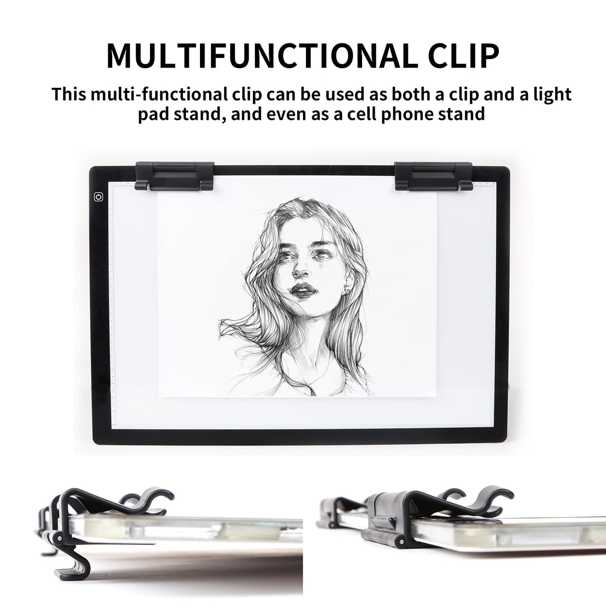 TOHETO A2 Light Pad Super Thin 7mm Portable Stepless Dimmable Brightness Large Light Box Copy Board for Diamond Painting Weeding Vinyl with 2 Multi-Functional Clips 12V 2A Adapter (23.7''x15.8'')