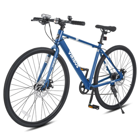VIRIBUS Hybrid Bikes, 28 inch Mens Bike with Lightweight Aluminum Frame, 700C Bikes for Men, 7 Speed Vintage Hybrid Bicycles for City Commuters, Adult Road Bike Male for Fitness, Blue