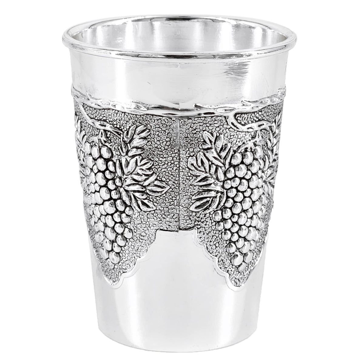 The Dreidel Company Havdalah Set, Grape Theme Wine Goblet, with Candle and Spice Incense Holders, Silver Plated