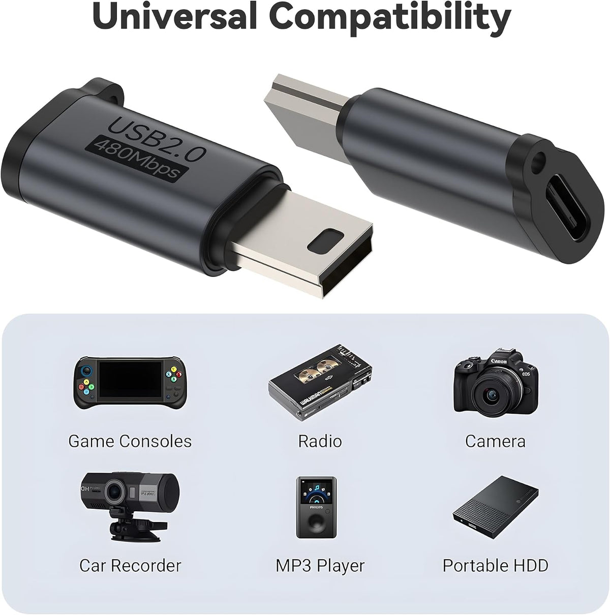 MOSHOU TI-84 CE,TI-84 3+, MP3 Players(2 Pack) Mini USB Adapter for Plus Plus Series Graphing Calculators,USB C to Mini