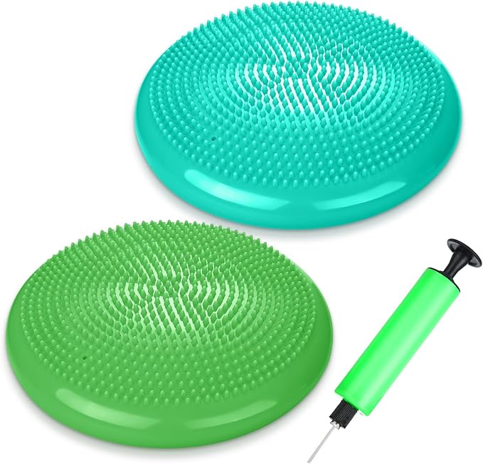 2 Pcs Wiggle Seat Inflated Wobble Cushion Flexible Balance Disc with Air Pump for Core Stability Strengthening Improving Posture Physical Exercise
