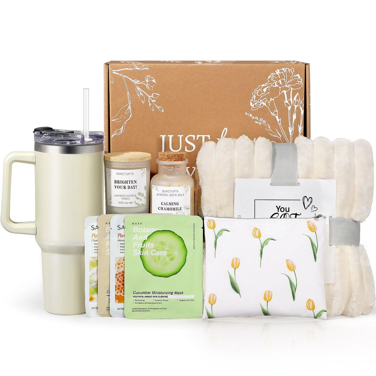 Birthday Gifts for Women Self Care Gifts Get Well Soon Gifts, Relaxing Spa Gifts Basket Care Package w/Luxury Flannel Blanket 40 oz Tumbler, for Her Wife Mom Friends Sister